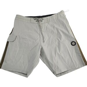 VISSLA Men's Board Shorts Beige Brown‎ Stripe Quick Dry Size 33 Swim Surf Beach